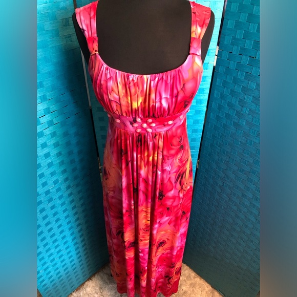 Bisou Bisou Women’s Maxi Dress Bead Embellished Floral Pink - Picture 1 of 8